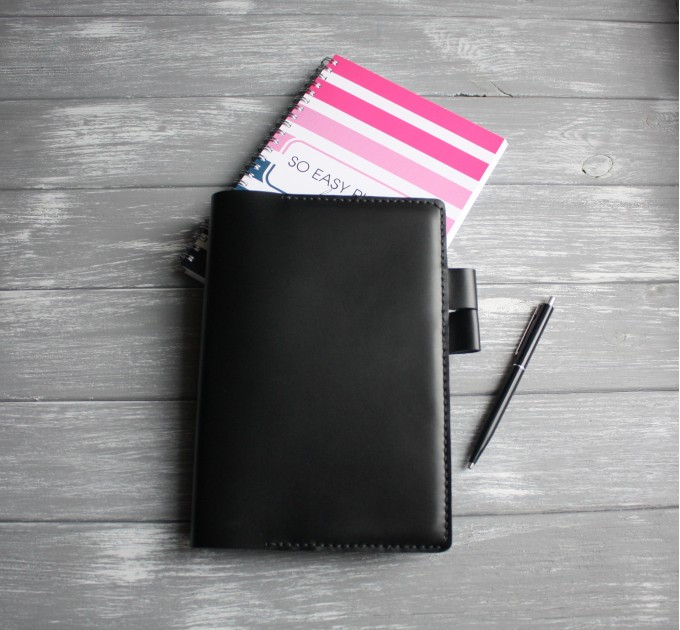 Black leather planner cover A5