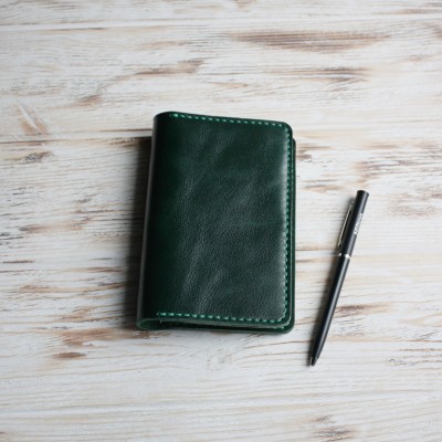 Green leather field notes cover