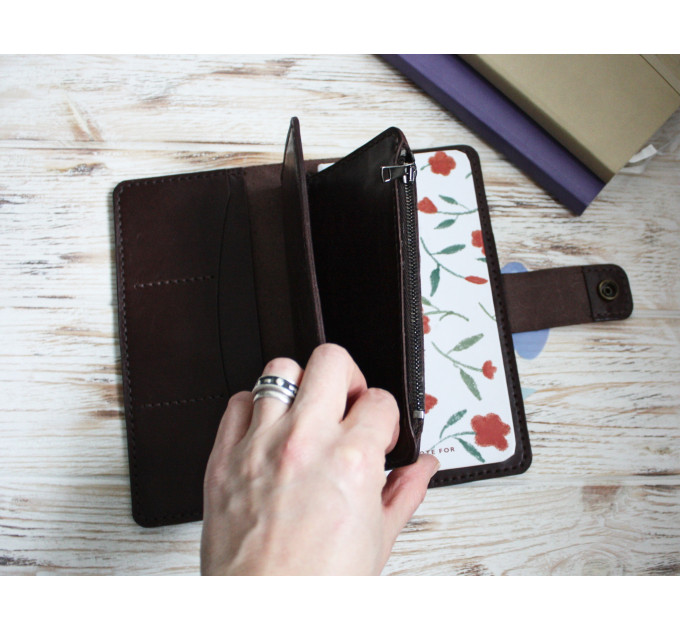 Brown leather wallet planner insert