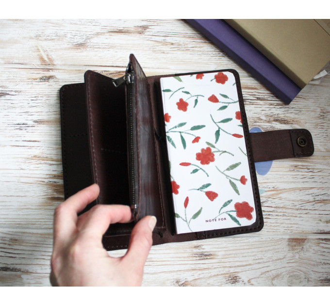 Brown leather wallet planner insert