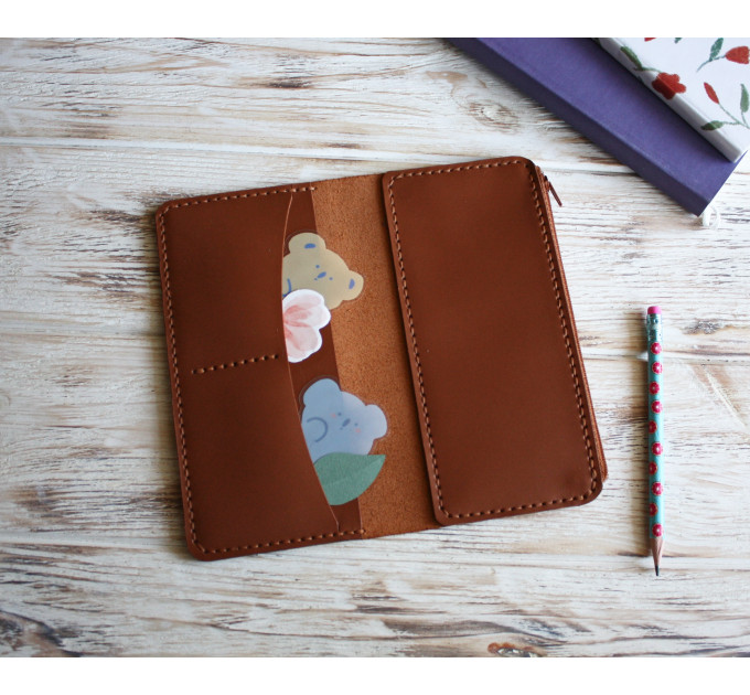 Brown leather wallet planner insert