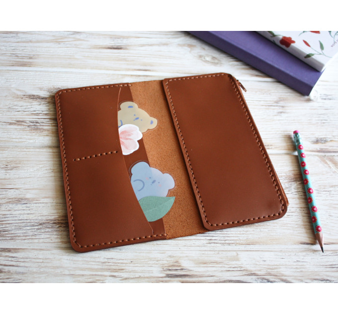 Brown leather wallet planner insert