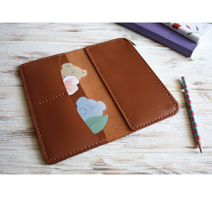 Brown leather wallet planner insert