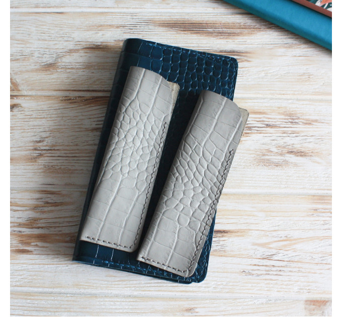 Gray leather flat pencil holder