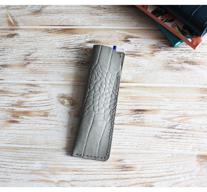 Gray leather flat pencil holder