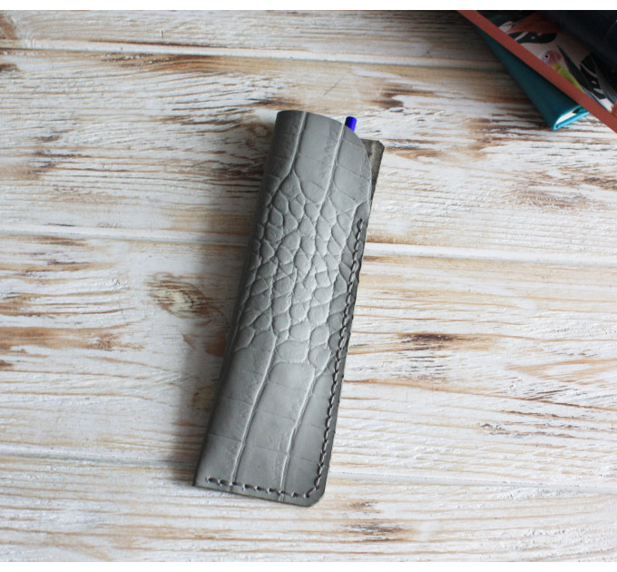 Gray leather flat pencil holder