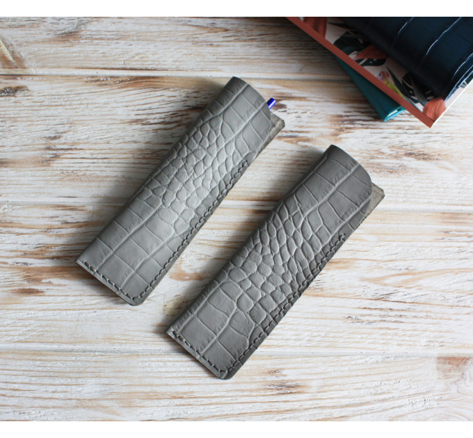 Gray leather flat pencil holder