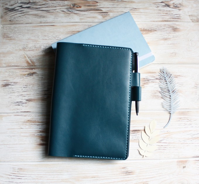 Dark cyan soft leather refillable bullet journal cover for A5 planner