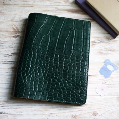 Green croco leather Hobonichi cover A5