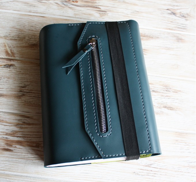 Leather planner cover with flap and zipper