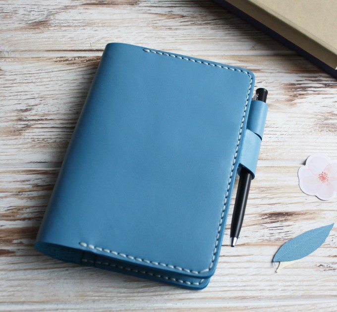 Blue leather Hobonichi techo cover A6