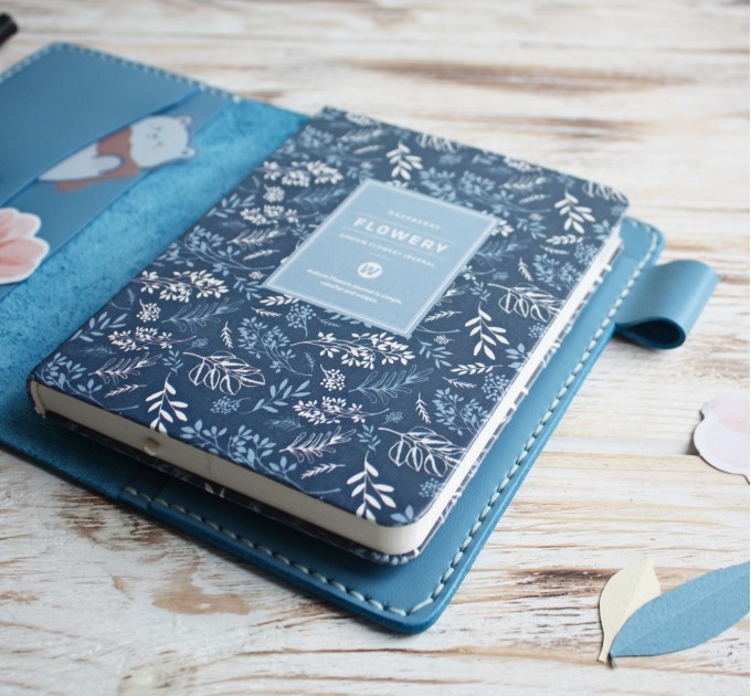 Blue leather Hobonichi techo cover A6