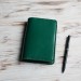 Green leather field notes cover 
