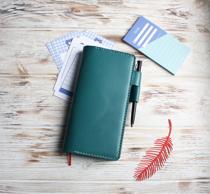 Teal leather Hobonichi weeks cover
