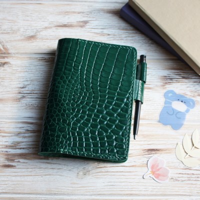 Teal leather A5 Hobonichi cousin cover